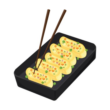 Vector Illustration logosu Clipart Aşçı Gyeran Mari Kore Choptsick 'li omlet