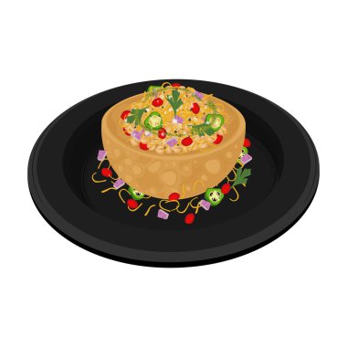 Vector Illustration logosu Clipart Katori Chaat Aloo Tikki Chaat Aloo Tokri Chaat izole edildi