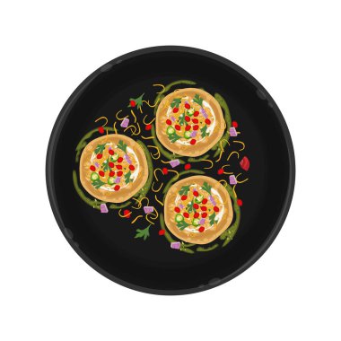 Vector Illustration logosu Siyah Tabakta Üst Görünüm Katori Chaat