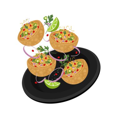 Vector Illustration logosu Clipart Levitation Katori Chaat Aloo Tikki Chaat Aloo Tokri Chaat