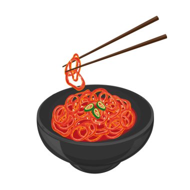 Vector Illustration logosu Ojingeojeot Kore baharatlı mayalanmış mürekkep balığı yemeye hazır