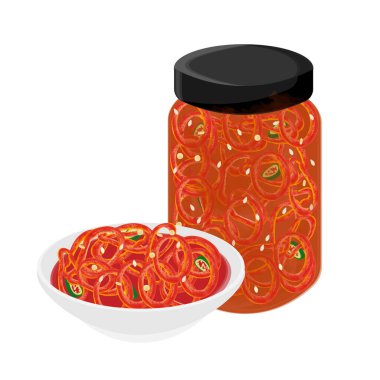 Vector Illustration logosu Clipart Baharatlı fermente mürekkep balığı yan yemeği Ojingeojeot