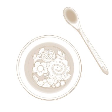 Vektör İllüstrasyon Logosu Basit Çizgi Sanat Üst Görünüm Chawanmushi Japon Yumurta Kreması 