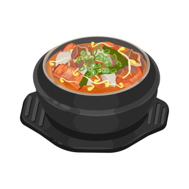 Vektör İllüstrasyon Logosu Haejjanguk Kore Akşamdan Kalma Çorbası Bir Ttukbaegi Üzerine