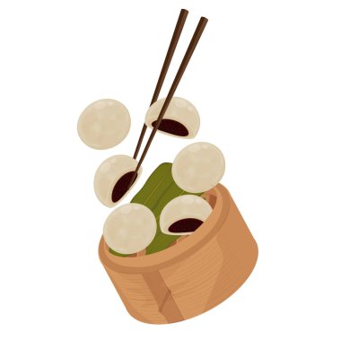 Vector Illustration Logo Clipart Levitation Hoppang veya Jjinppang Red Bean Paste ile Bun Buharı