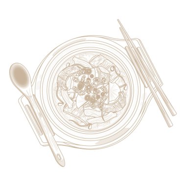 Vektör Illustration Logo Hattı Sanat Haejjanguk Kore Akşamdan Kalmalık Çorbası