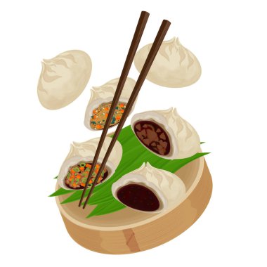 Vector Illustration Logo Clipart Levitation Buğulanmış Kore pao veya Hoppang Jjinppang Mandu 