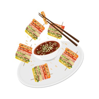 Vektör İllüstrasyon Logosu Yükseltme Sanjeok Kore Et ve Sebze Şişleri