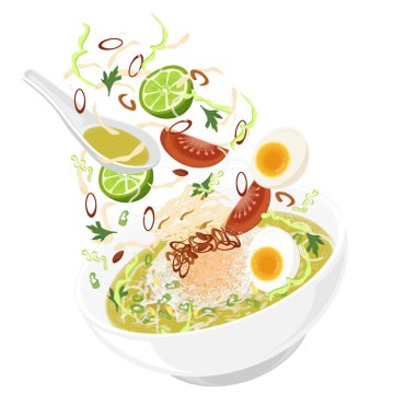 Vektör İllüstrasyon Logosu Yükseltme Soto Ayam veya Soto Koya Endonezya Tavuk Çorbası