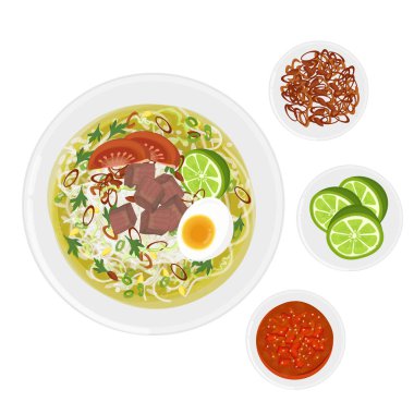 Vektör İllüstrasyon Logosu Üst Görünüm Soto Daging Sapi ya da Soto Sapi