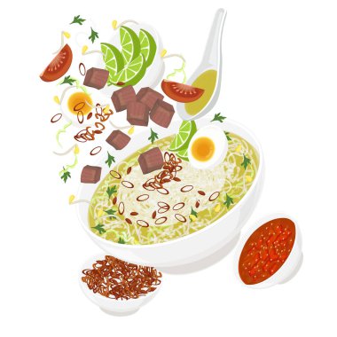 Vector Illustration Logo Clipart Levitation Soto Sapi ya da Soto Daging Sapi Endonezya Et Çorbası