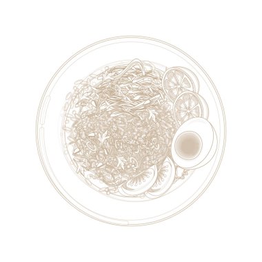 Vektör İllüstrasyon Logosu Basit Satır Sanatı Top View Soto Koya veya Soto Ayam 