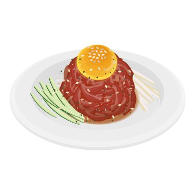 Vektör İllüstrasyon Logosu Kore Yemeği Yukhoe Çiğ Et Tatarları