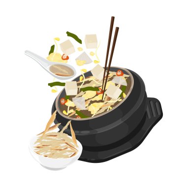 Vector Illustration Logo Clipart Levitation Kore Kurutulmuş Pollock Çorbası Bugeoguk veya Bukeoguk 
