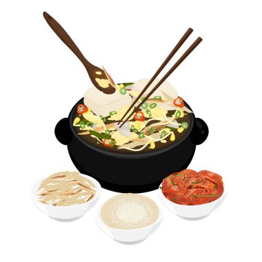 Vektör Illustration Logo Clipart Kore Kurutulmuş Pollock Çorbası Bugeoguk veya Bukeoguk yemeye hazır 