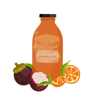 Vektör İllüstrasyon Logosu Taze Sağlıklı İçecek Kombu Çayı Mantarı