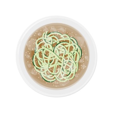 Vektör İllüstrasyon Logosu Üst Görünüm Kore Soğuk Salatalık Çorbası Tabağı Oi Naengguk