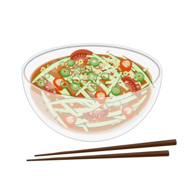 Vektör İllüstrasyon Logosu Baharatlı Kore Soğuk Salatalık Çorbası NaengGuk