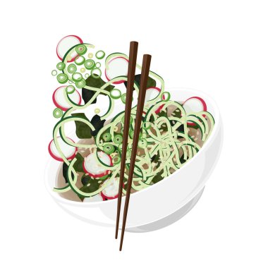 Vektör İllüstrasyon Logosu Havalandırma Kore Soğuk Salatalık Çorbası Tabağı Oi Naengguk