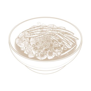 Vector Illustration Logo Hattı Sanat Levitation Kore Soğuk Salatalık Çorbası Tabağı Oi Naengguk