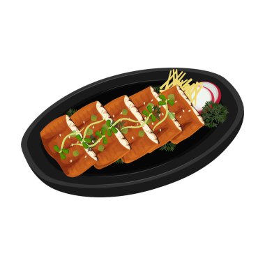 Vektör İllüstrasyon logosu Kore Yemeği Yangnyeom Jangeo Gui Stamina Yemeği 