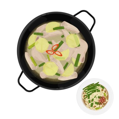 Vektör İllüstrasyon Logosu Üst Görünüm Kore Tavuk Çorbası Dak Hanmari 