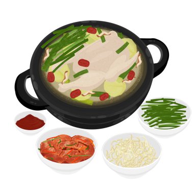 Vektör İllüstrasyon Logosu Clipart Koreli Tavuk Çorbası Sıcak Tencere Dak Hanmari 