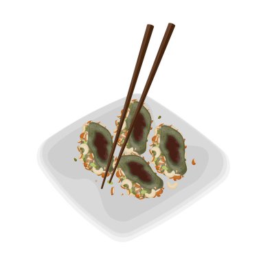 Vektör Illustration Logo Clipart Red Bean Paste ile Omegi tteok yemeye hazır 