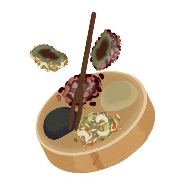 Vektör İllüstrasyon Logosu Yükseltme Koreli Geleneksel Pirinç Keki Omegi Tteok 