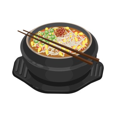 Vektör İllüstrasyon Logosu Clipart Kongnamul Gukbap Chopstick ile bir Ttukbaegi üzerinde 