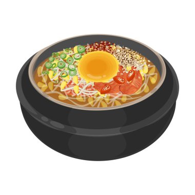 Vector Illustration Logo Clipart Soya filizli Kimchi veya Kimchi Kongnamul Gukbap Çorbası