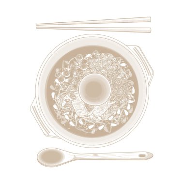 Vektör Illustration Logo Hattı Sanatı Üst Görünüm Kongnamul Gukbap Kore soya filizli pirinç çorbası