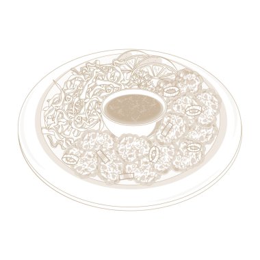 Vector Illustration Logo Hattı Sanat Çıtır Tavuk Karaevi Tabakta 