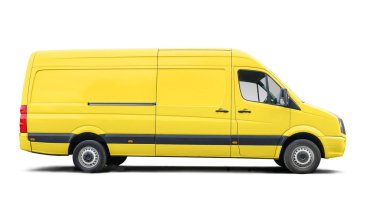 Yellow delivery van isolated on a white background. Vehicle rent taxi cargo van side view