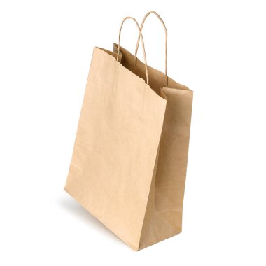 Blank brown paper bag with handles for shopping isolated on white