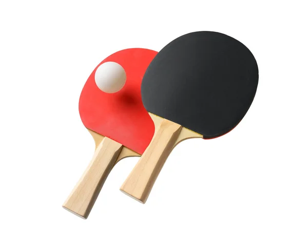 Racchette Ping Pong Palla Isolate Fondo Bianco — Foto Stock
