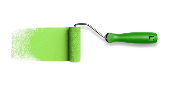 Ролик Краски Оставляя Зеленый Штрих Изолирован Белом Фоне — стоковое фото