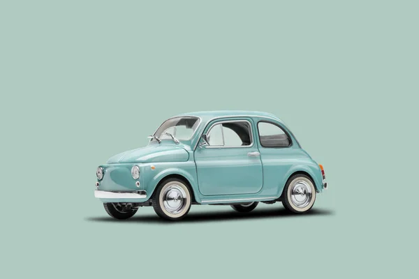 Modell Retro Spielzeugauto Auf Pastellblauem Hintergrund Miniatur Auto Mit Kopierraum — Stockfoto