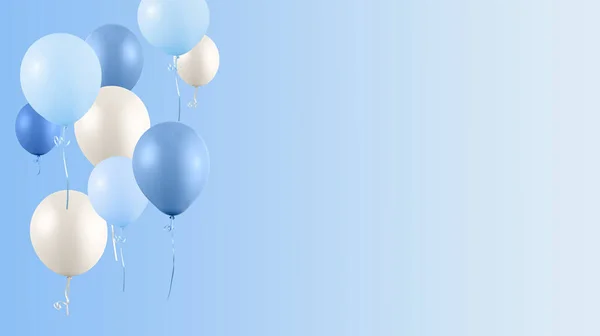 Blaue Und Weiße Luftballons Auf Blauem Hintergrund Feiereinladung Festlicher Hintergrund — Stockfoto