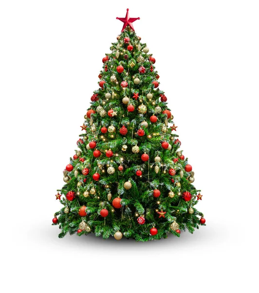 Yeni yıl için dekore edilmiş Noel ağacı beyaz arka planda izole