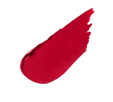 Lekelenmiş kırmızı ruj izi, beyaz arkaplanda izole edilmiş.