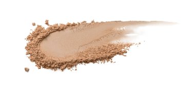 Makyaj pudrası vuruşu beyaz arka planda izole edildi. Ben...