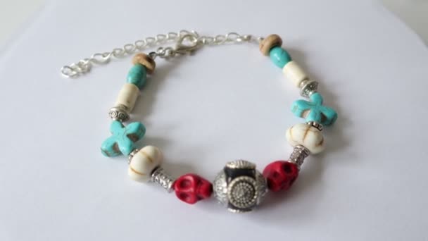 Beaded Bracelet Beautiful Handmade Jewelry — Stock Video
