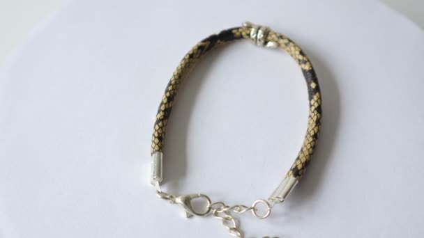 Leather Bracelet Beautiful Handmade Jewelry — Stock Video
