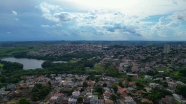 Panorama of a small city with a lake