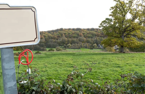 Stethoscope Hanging Village Sign Front Rural Landscape — Stock Photo, Image