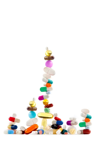 Diversity Drugs Form Aligned Superimposed Capsules Shape Pyramid — Stock Photo, Image