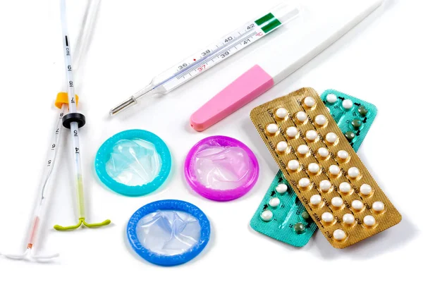 Contraceptive Methods Top View White Background — Stock Photo, Image