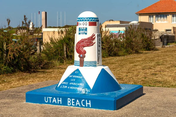 Pomnik Godło Utah Beach Przy Wejściu Plaży — Zdjęcie stockowe