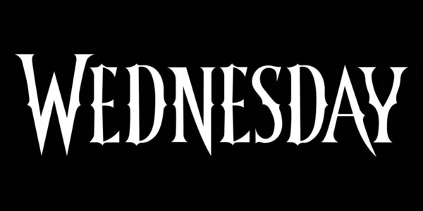 Inscrição Wednesday Family Addams Fonte Série Letras Brancas Sobre Fundo —  Vetores de Stock